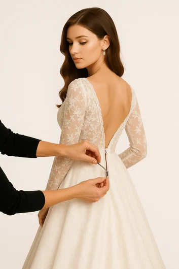 Wedding dress zipper repair and replacement showing professional zipper restoration services